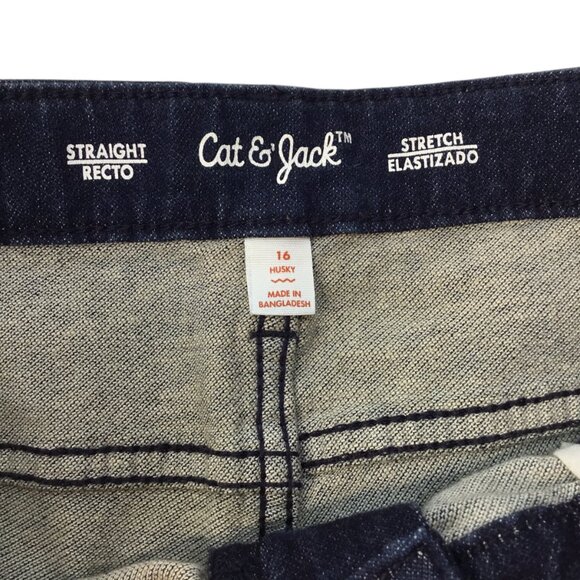 Boys 16 Husky Jeans Blue Dark Wash Stretch Straight Leg Youth Cat & Jack - Picture 5 of 7